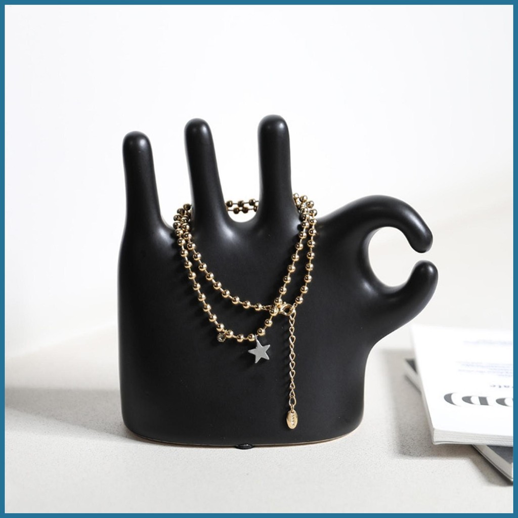 OK Hand Sculpture OK Gesture Hand เครื่องประดับผู้ถือสร้อยคอเซรามิคบทคัดย่อนิ้วมือรูปปั้นสําหรับ Hom