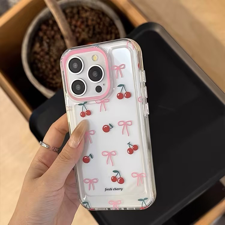 แฟชั่นโบว์สวยลายเชอร์รี่แด ทำความสะอาด เคสIPhone 15 11 Pro Max 7Plus 13 14 12 Pro Max X XR XS Max 7 15 8 14 Plus SE 2020 - รูปที่ 3