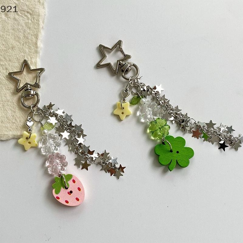 Nuannuaa สตรอเบอร์รี่ Four-Leaf Clover ปุ่ม Star CHAIN พวงกุญแจโทรศัพท์ Charm สําหรับ Y2K สาว Vintag