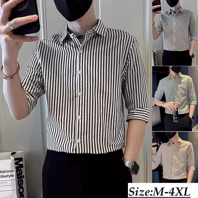 MR-DEER เสื้อเชิ้ต ลายริ้ว ผ้ารื่น ใส่สบาย เสื้อเชิ้ตผู้ชาย รุ่น M719