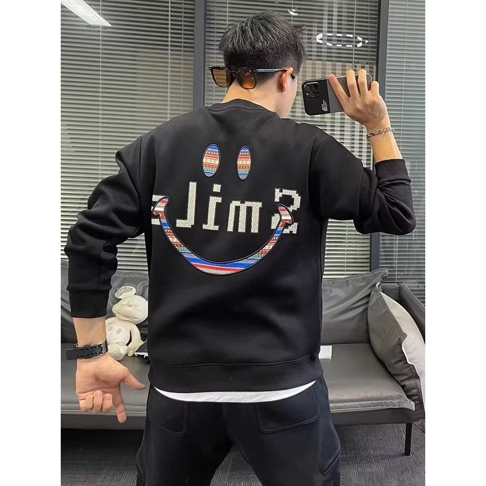 ฤดูใบไม้ผลิฤดูใบไม้ร่วงรอบคอฤดูใบไม้ร่วงฤดูหนาวเสื้อกันหนาว 2024 สไตล์ใหม่เกาหลีรุ่นชายสไตล์ฮ่องกงเก