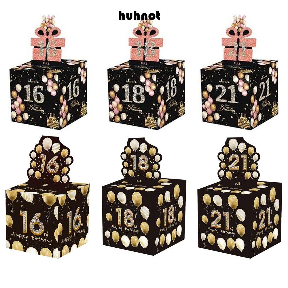 HUHNOT กล่องของขวัญดึงเงินสด, กล่องเงินวันเกิดกระดาษสุขสันต์วันเกิด, 16th 18th 21st Birthday Creative Money Box Birthday
