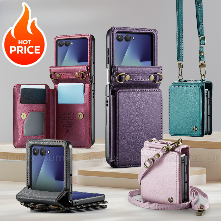 HP หนัง Lanyard ฝาครอบสําหรับ Samsung Galaxy Z Flip 7 Flip7 ZFlip7 SM-F766B/DS 5G ยาวสั้นสายคล้องมือ