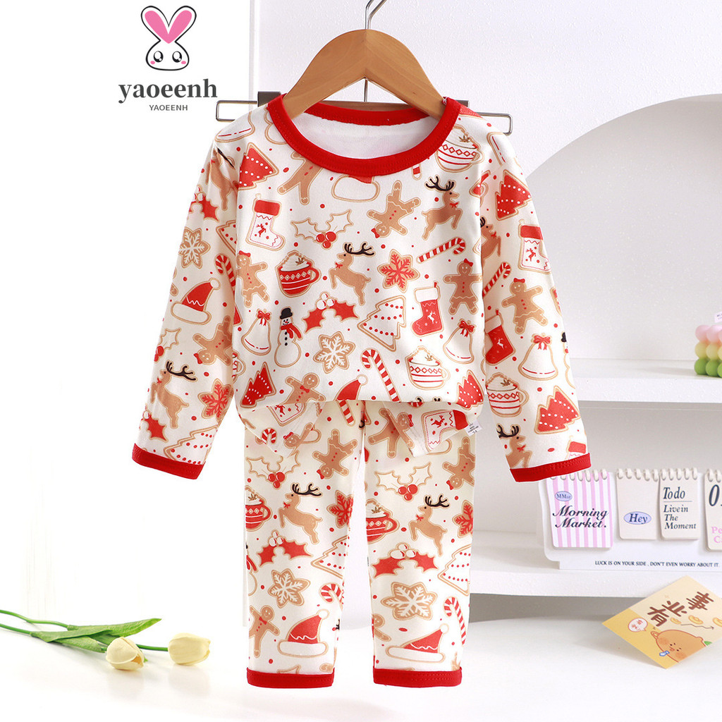 【YAOEENH】ชุดชั้นในแบบก๊ำมะหยี่สำหรับเด็ก ฤดูใบไม้ร่วง - หนาว ไซส์ 80-140 ซม. มีกระดุมปิดรอบคอ ชุดบ้านคุณภาพดี