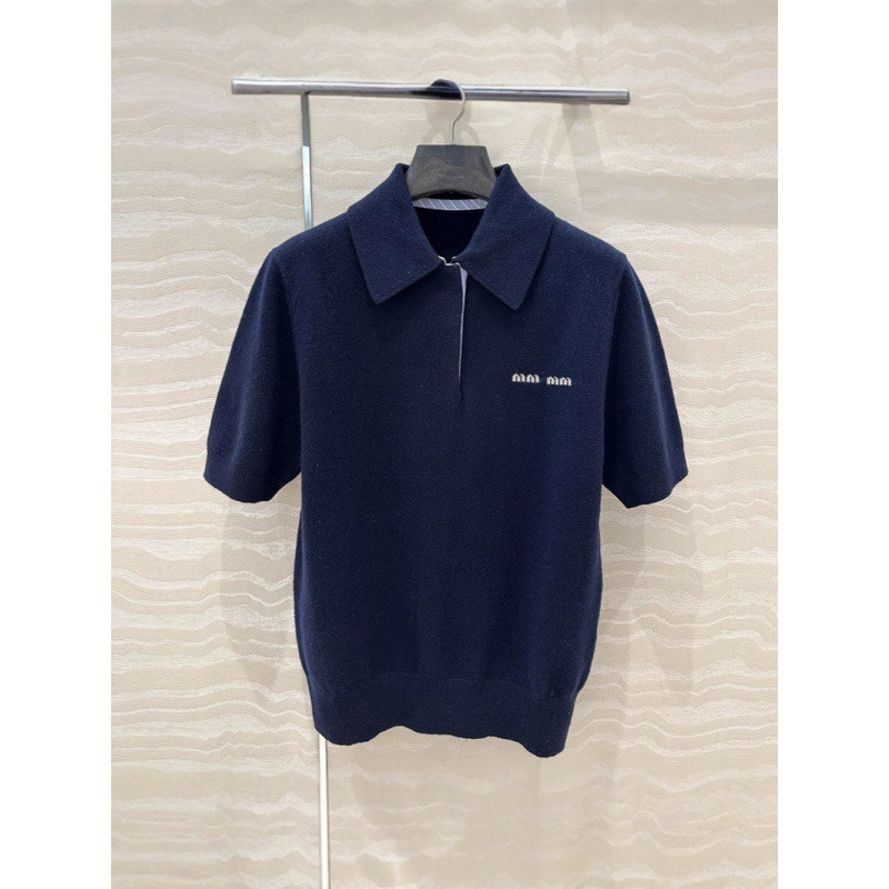 XZ4R MI*U Short Sleeve POLO Collared Knitted Sweater Thin Pullover Slim Fit Women's Spring Top