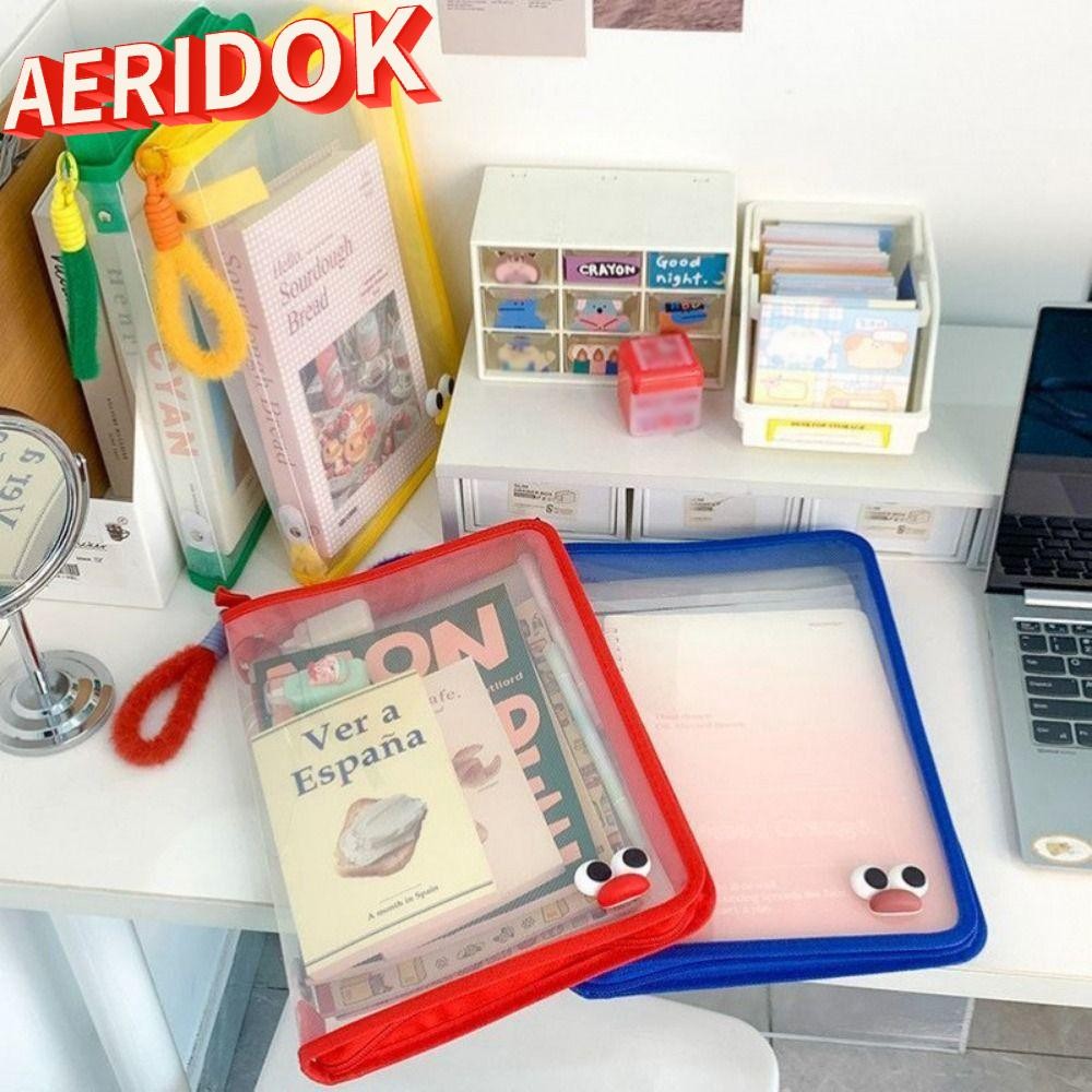 AERIDOK A4 Zipper File Bag, PP Transparent Storage Organizer Bag, Student Handbag High-capacity File