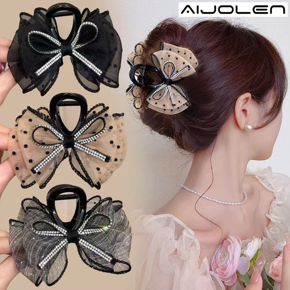 [ส่งจากประเทศไทย]ใหม่เพชรโบว์กรงเล็บคลิปหญิงแฟชั่นสไตล์เจ้าหญิงเรียบกิ๊บขนาดเล็กเครื่องประดับผมคุณภาพสูง