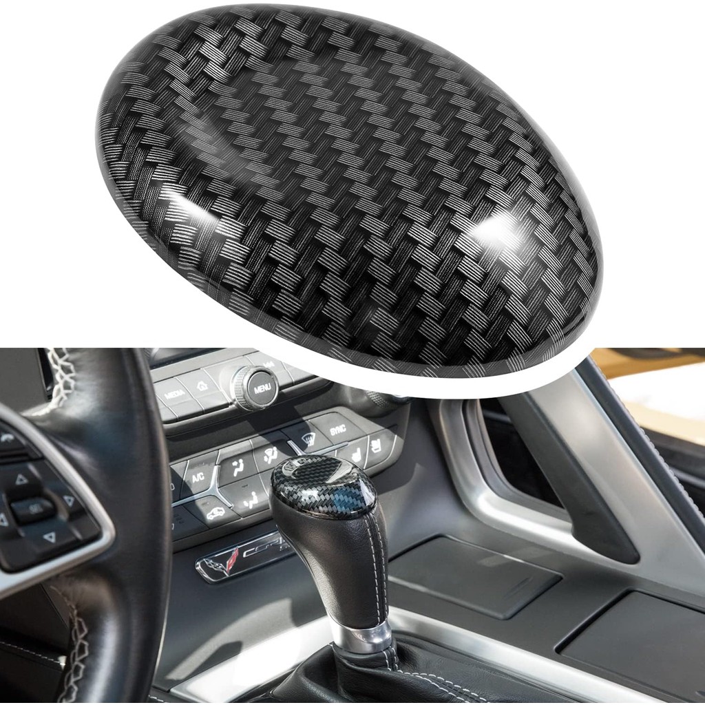 E-cowlboy คาร์บอนไฟเบอร์เกียร์ Shift Knob Head Cover Trim สติกเกอร์สําหรับ Chevrolet Corvette C7 Z06