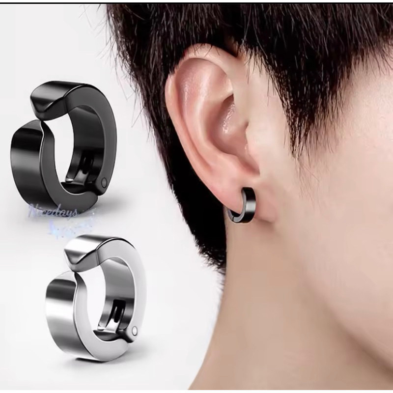 SILVER TITANIUM BLACK GOLD RAINBOW CLIP EARRINGS / CROSS PIERCING EARRINGS สําหรับผู้ชายและผู้หญิง