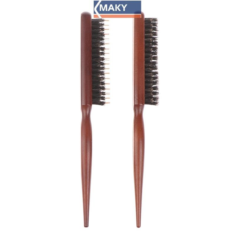 Newwellknowngrace Salon Comb Hair Teasing Brush Handle Back Comb ขนหมูป่าธรรมชาติ TH