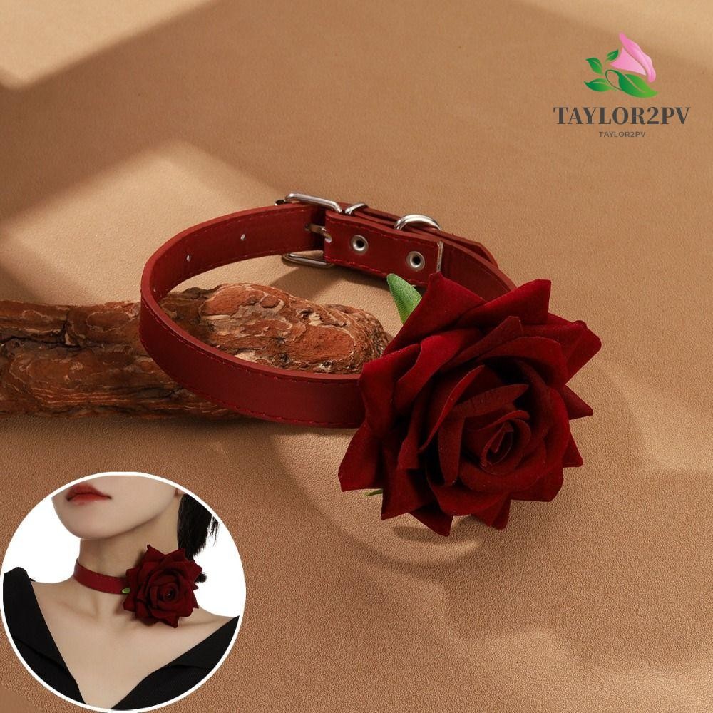 TAYLOR2PV ฮาโลวีน Skull สร้อยคอ, PU หนัง Gothic Rose ดอกไม้สร้อยคอ, Creative Party คอเครื่องประดับ V