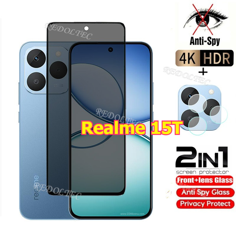 Realme 15T กระจกนิรภัยส่วนตัว Anti-Spy คลุมทั้งหมดปกป้องหน้าจอ Anti Peek 2in1 Privacns Protector Realme15 T