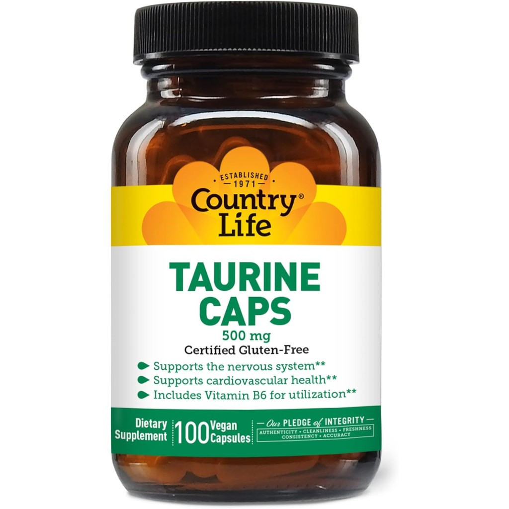 Country Life Taurine Supplement 500mg - Supports Cardiovascular and Nervous System- 100 Capsules