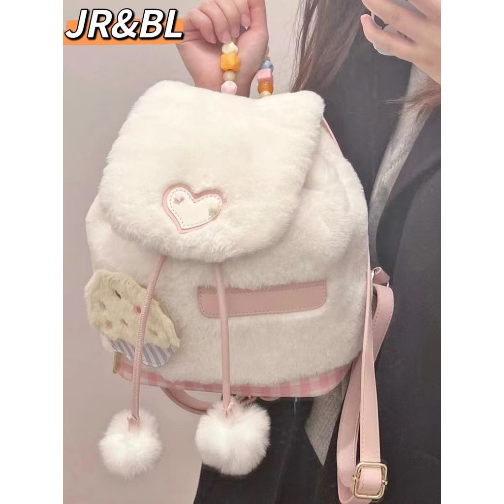 JR $BL Furry Backpack ฤดูใบไม้ร่วงฤดูหนาว Sweet ins Girl Fashion All-Match Furry Backpack
