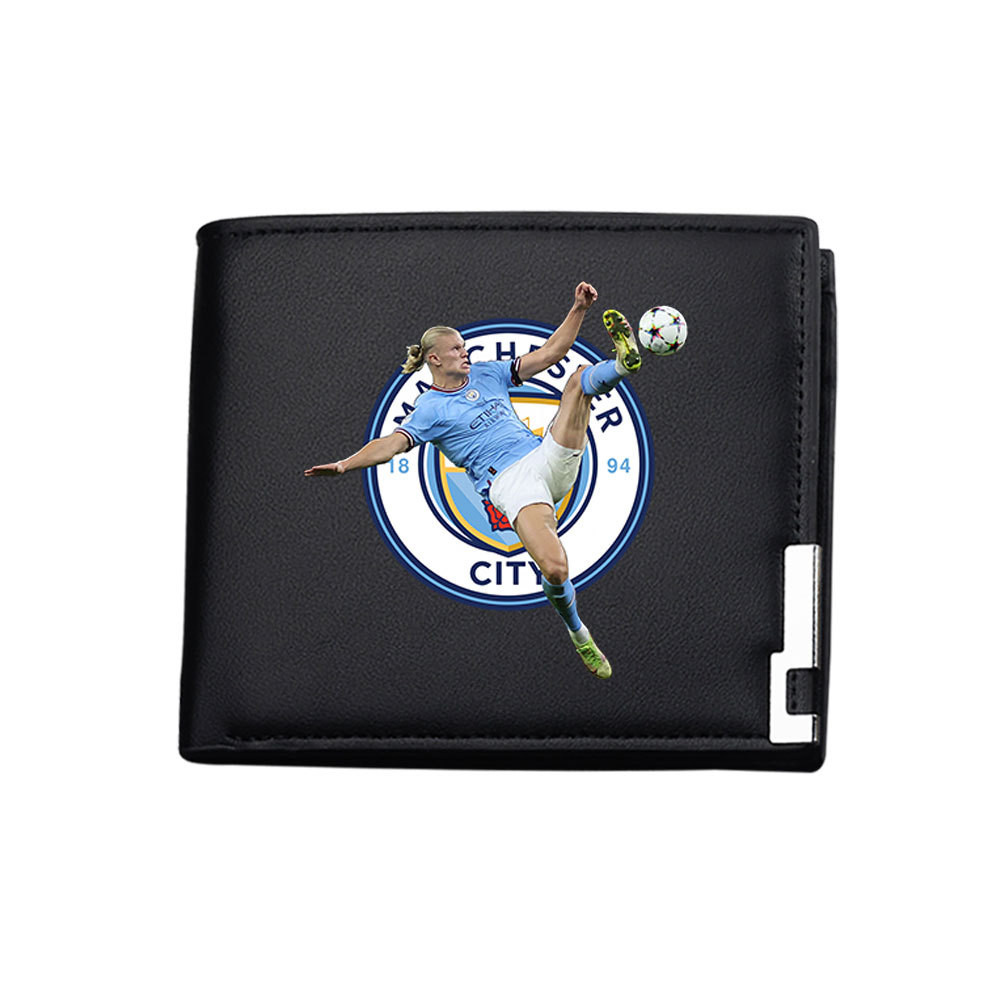 แมนซิตี้ เอฟซี Haaland Wallet Student Half Fold Wallet Mens and Womens Short Wallet Card Bag Zero Wa
