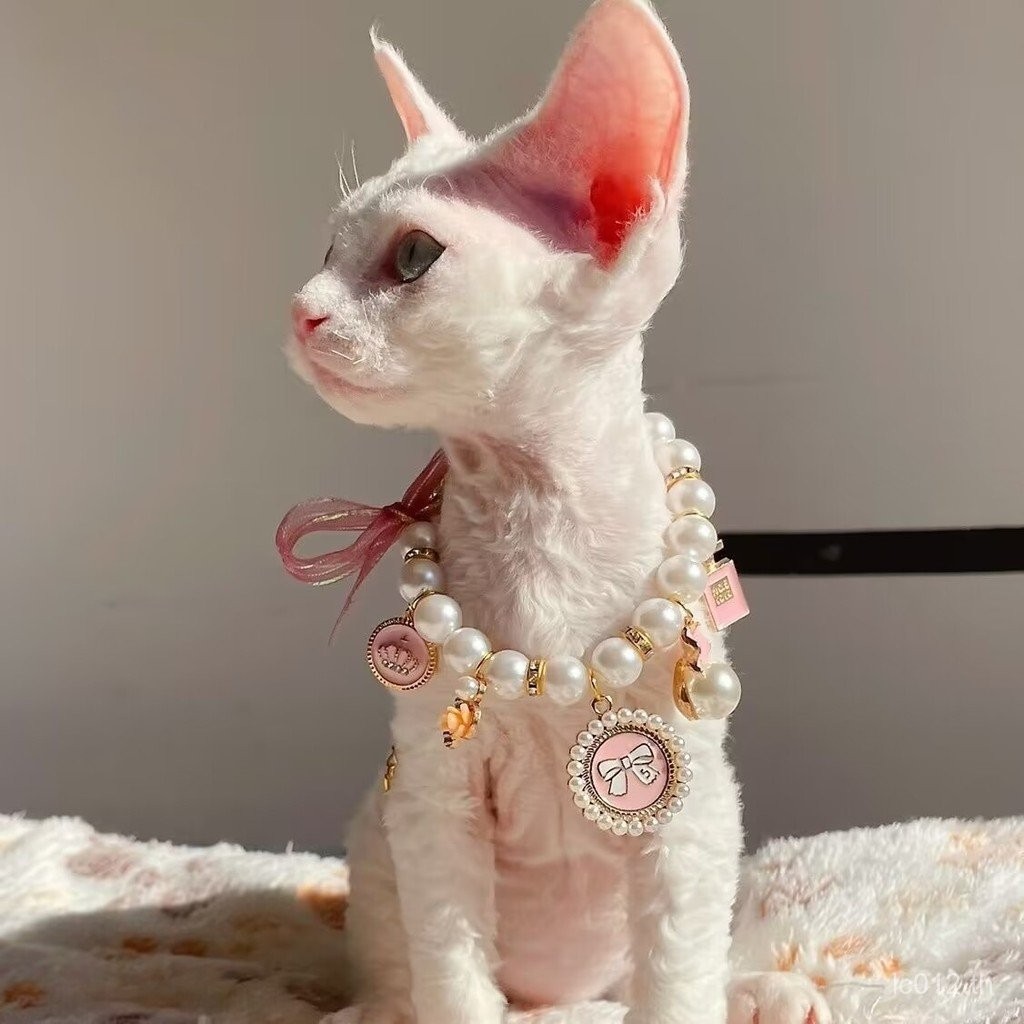 Halter ลูกแมวสุนัข Bib เครื่องประดับสร้อยคอ Muppet Cat Holiday E18 Pearl Cat Cat ปลอกคอแมวคอสัตว์เลี
