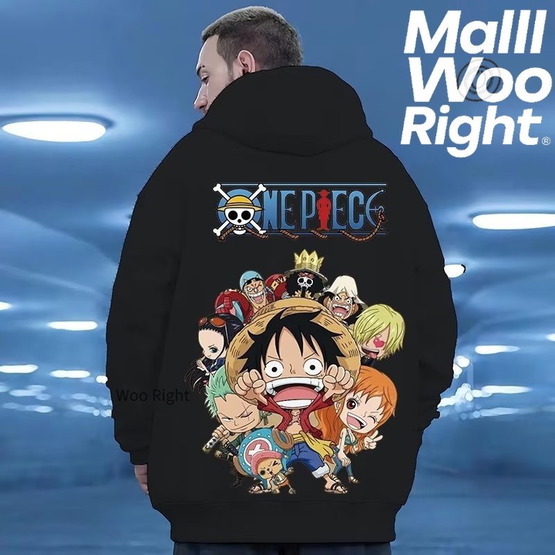 จัดส่งตลอด 24 ชั่วโมง WR Oversized ลายการ์ตูนอนิเมะลูฟี่ วันพีช ขนาดใหญ่ แฟชั่นฤดูใบไม้ร่วง สําหรับผู้ชาย และนักเรียน