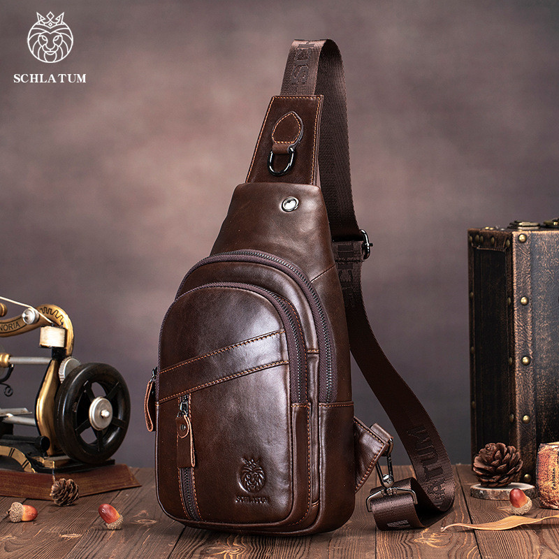คลังสินค้าพร้อม จัดส่งด่วน ของแท้หนัง Cross-body กระเป๋าคาดหน้าอกผู้ชาย Retro High-End Feel First Layer Cowhide กระเป๋าสะพายด้านหน้าผู้ชาย 01
