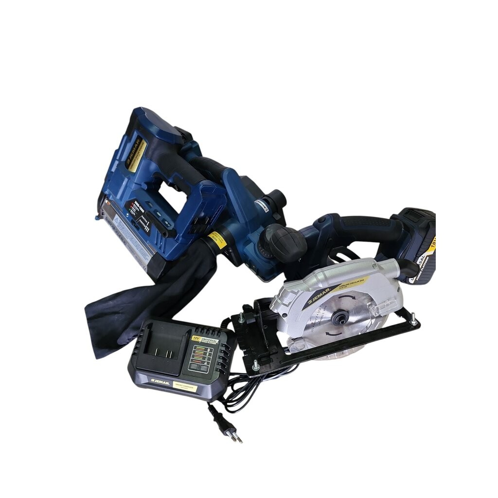 JEMAR เซต เลื่อยวงเดือน x กบไร้สาย 3 นิ้ว X เครื่องยิงตะปูไร้สาย 3 อย่าง แบต 2 ก้อน