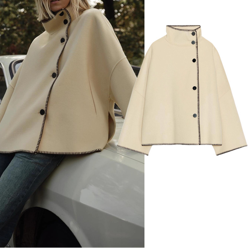 ZA Jacket แขนยาว คอสูง สไตล์แคชวล ดีไซน์ตกแต่งพิเศษ