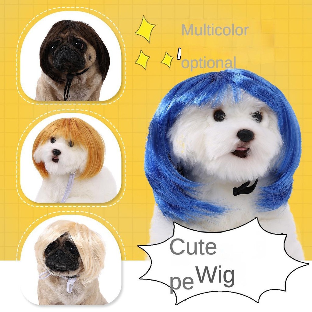 New pet wig cat and dog universal pet supplies Halloween pet accessories cute straight hair bobo head