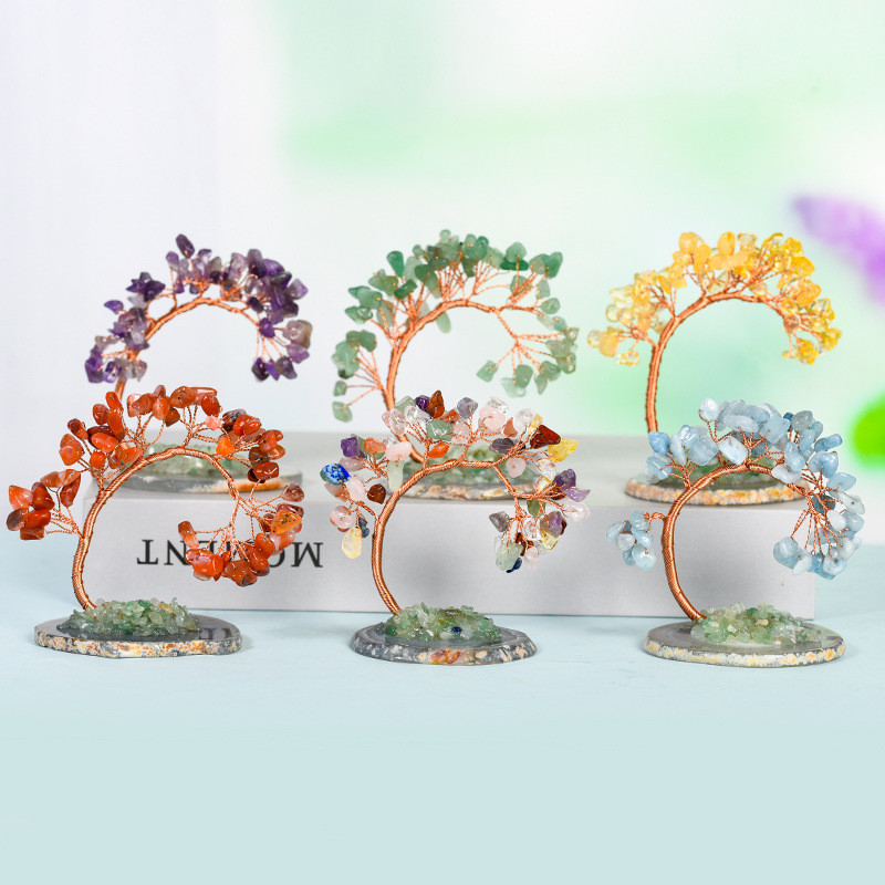 ฐานเครื่องประดับCrystal.TreeจากCypress.Pine.Agate ของตกแต่งเดสก์ท็อปงานฝีมือ