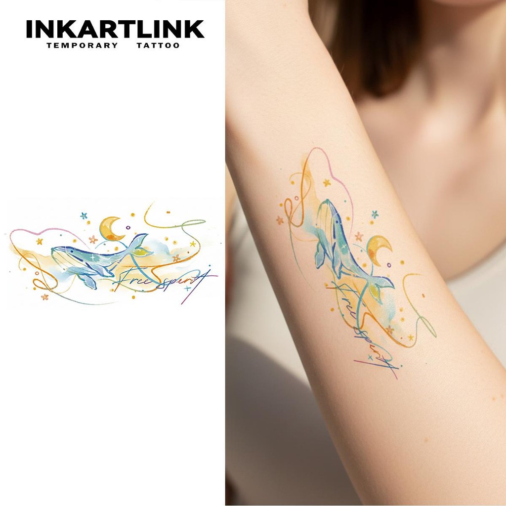 INKARTLINK Dream Whale สติ๊กเกอร์รอยสักชั่วคราว หลากสี เหมาะสำหรับแต่งหน้าทุกวัน