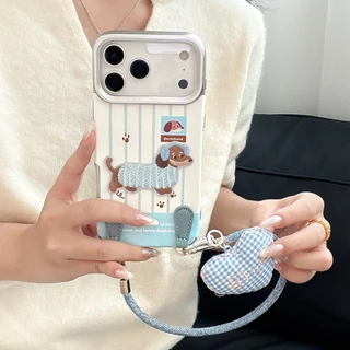 หนังปักไส้กรอกสุนัขเหมาะสําหรับ iPhone 17Promax เคสโทรศัพท์ Apple Air/16/15/14/13/12/11 เชือกแขวน