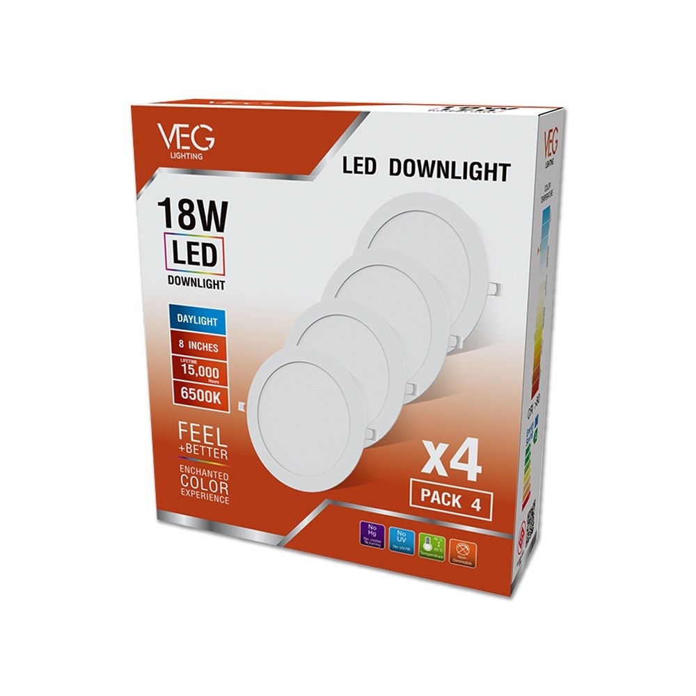 GlobalHouse V.E.G.lighting ดาวน์ไลท์ LED แบบฝังหน้ากลม 8 นิ้ว 18W รุ่นTP-CDW-18DL-4V แสงเดย์ไลท์ (แพ็ก 4 ชิ้น)
