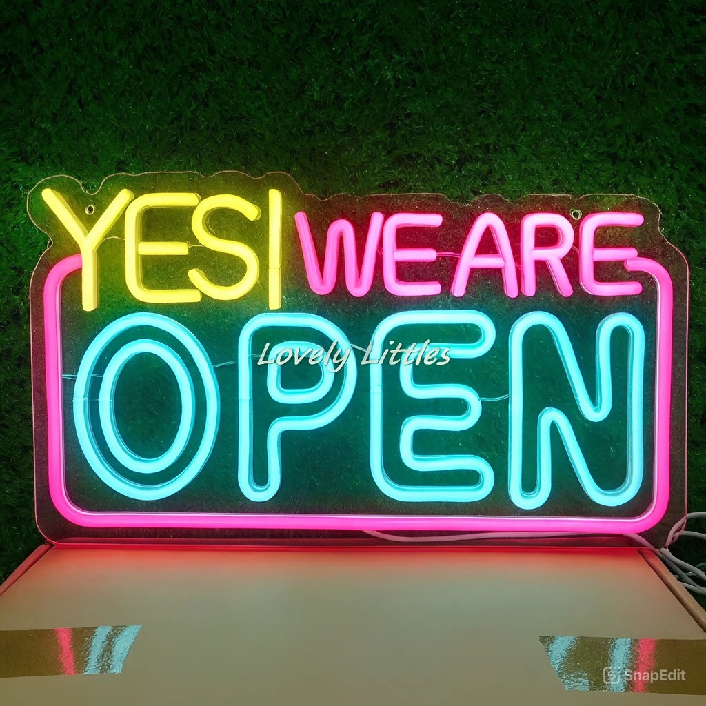 ป้ายไฟนีออน ป้ายไฟอะครีลิค ไฟ led "ป้ายไฟ YES! WE ARE OPEN" แบบเสียบปลั๊กไฟ ป้ายไฟตกเเต่ง