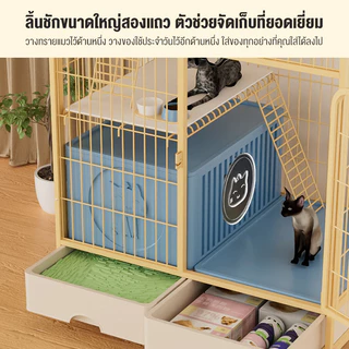 กรงแมวแบบคอนโด PetCage รุ่นหลังคาดีลักซ์ ลิ้นชักขนาดใหญ่สองแถว กรงสัตว์เลี้ยง เหมาะสำหรับสุนัข แมว กรงขังแมว กรงกระต่าย