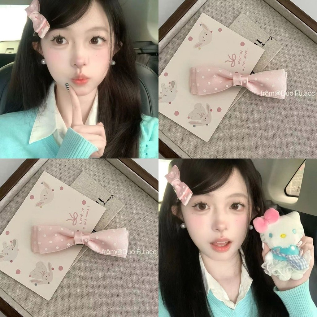 กิ๊บติดผมโบว์ลายจุด ดีไซน์น่ารัก สไตล์คลิปปากเป็ดสำหรับผม