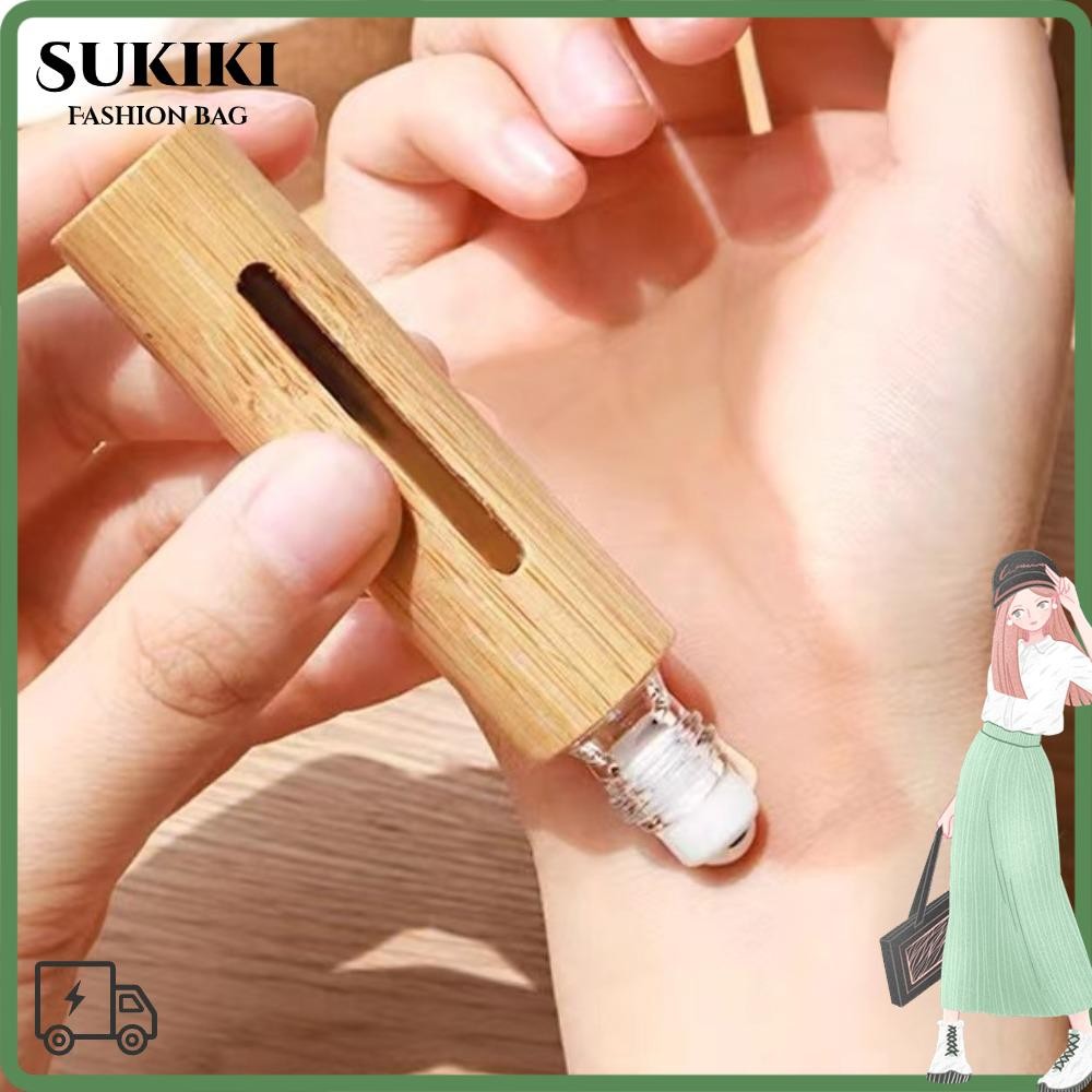 SUKIKI ขวดลูกกลิ้ง, มินิพร้อมลูกกลิ้งสแตนเลสม้วนไม้ไผ่บนขวด, ของขวัญชุดเดินทาง 3ml/5ml/10ml/15ml ขวด