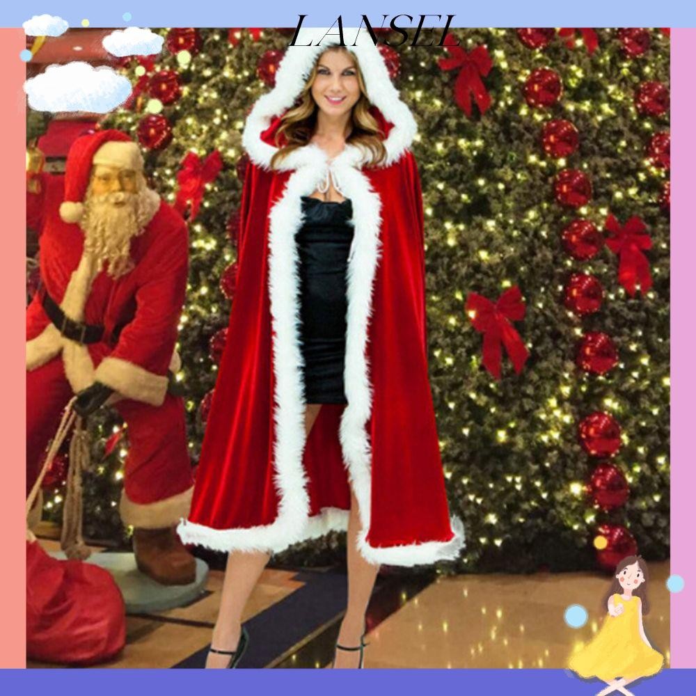 LA เครื่องแต่งกายคอสเพลย์คริสต์มาส Clubwear เสื้อคลุม 60/90/100/120/150 ซม. Hooded Santa Claus