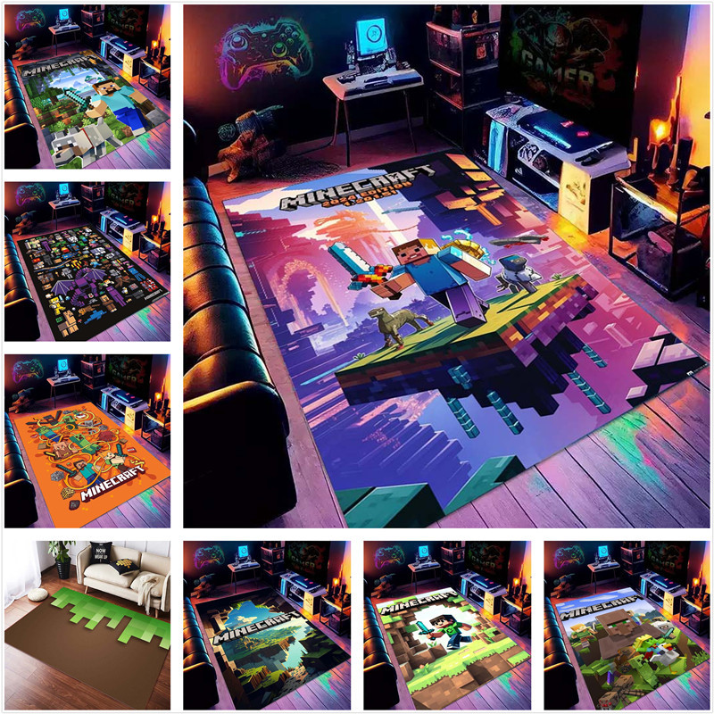 เกม Minecraft Sandbox พรมสําหรับตกแต่งห้องนั่งเล่นห้องนอนพื้นที่พักผ่อนเสื่อกันลื่นข้างเตียงพรมปูพื้