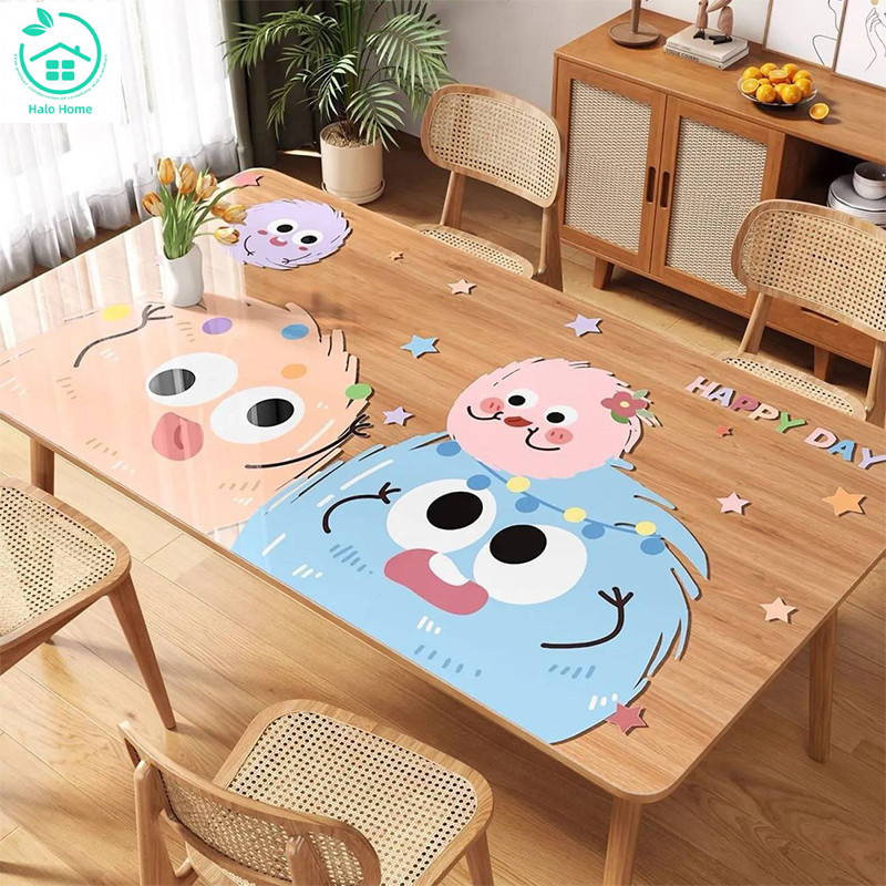 ผ้าปูโต๊ะ PVC แบบใสพิเศษ เกรดพรีเมี่ยม ลวดลายการ์ตูน กันน้ำมัน ทนร้อนสูง ทำความสะอาดง่าย หนา 1.2mm
