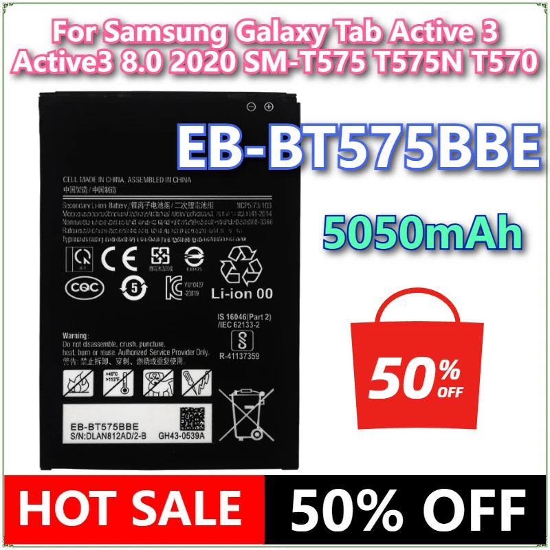 ยี่ห้อใหม่ EB-BT575BBE 5050mAh แบตเตอรี่ทดแทนสําหรับ Samsung Galaxy Tab Active 3 Active3 8.0 2020 SM