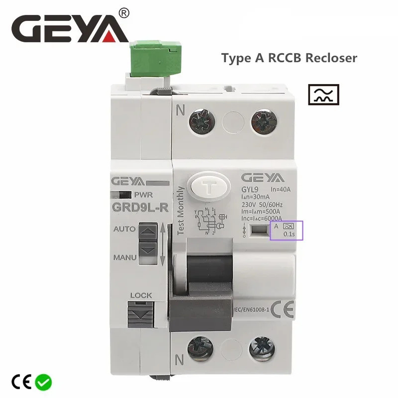 GEYA GRD9L-R Type A RCCB Auto Recloser 40A 63A 30mA 100mA 300mA Safety Breaker Diferencial ด้านหลัง 
