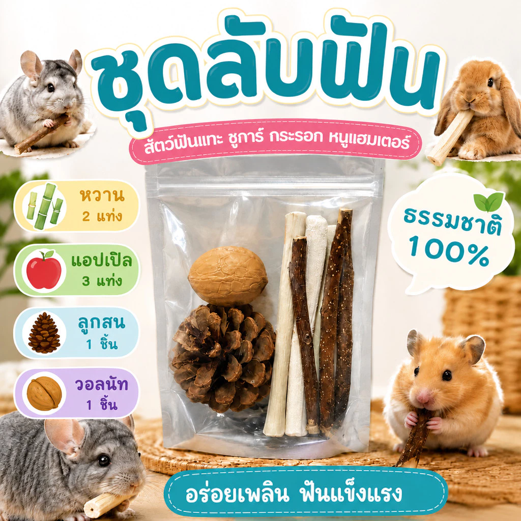 ไม้ไผ่หวาน ไม้แอปเปิ้ล สำหรับสัตว์ฟันแทะ ลับฟันสำหรับสัตว์เลี้ยง