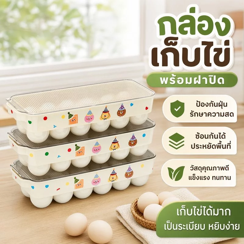 กล่องพลาสติกเก็บของ กล่องไข่ตู้เย็น กล่องใส่ไข่มีฝาปิด ซ้อนได้ ประหยัดพื้นที่ PET 12 ช่อง กันแตก