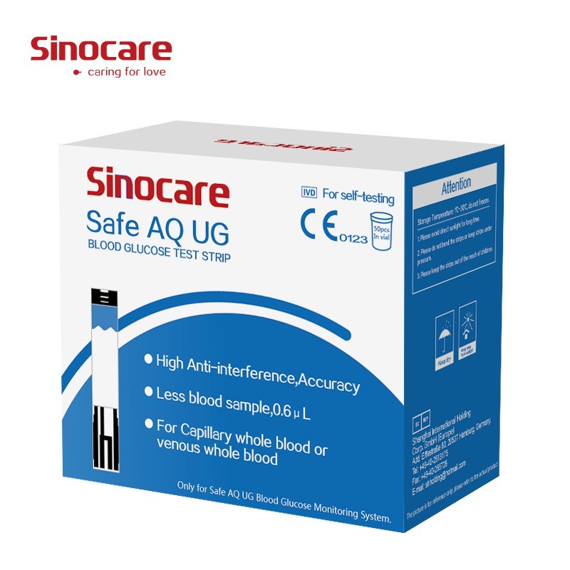 Sinocare Blood Glucose Test Strips ที่ปลอดภัย Aq Ug ฟรี Lancets SMOH