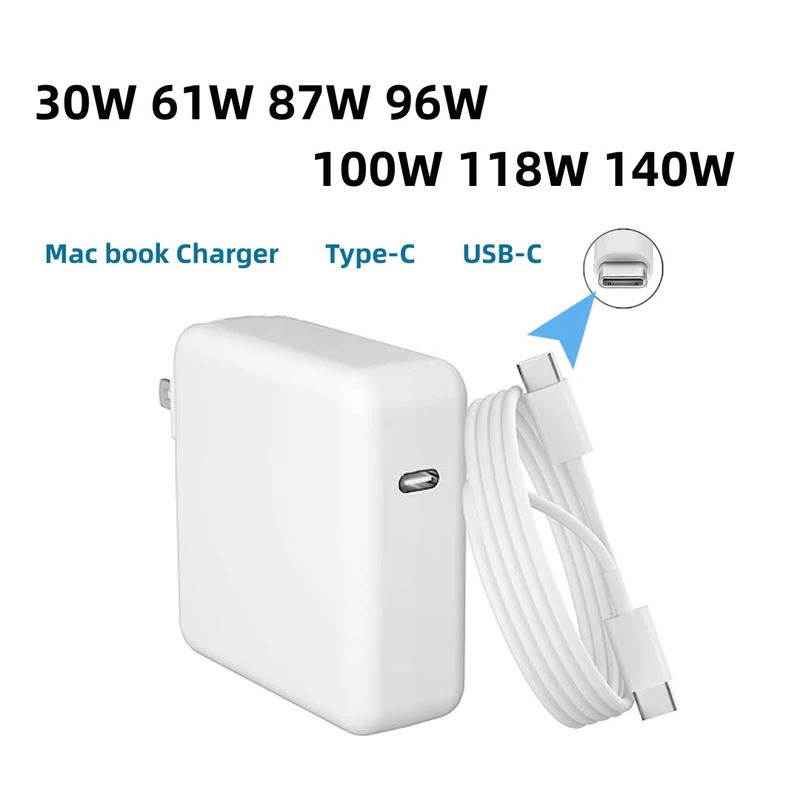 HUI 30W 61W 87W 96W 100W 118W PD USB-C โน้ตบุ๊คแล็ปท็อปอะแดปเตอร์ Type-C Fast Charger สําหรับ MacBoo