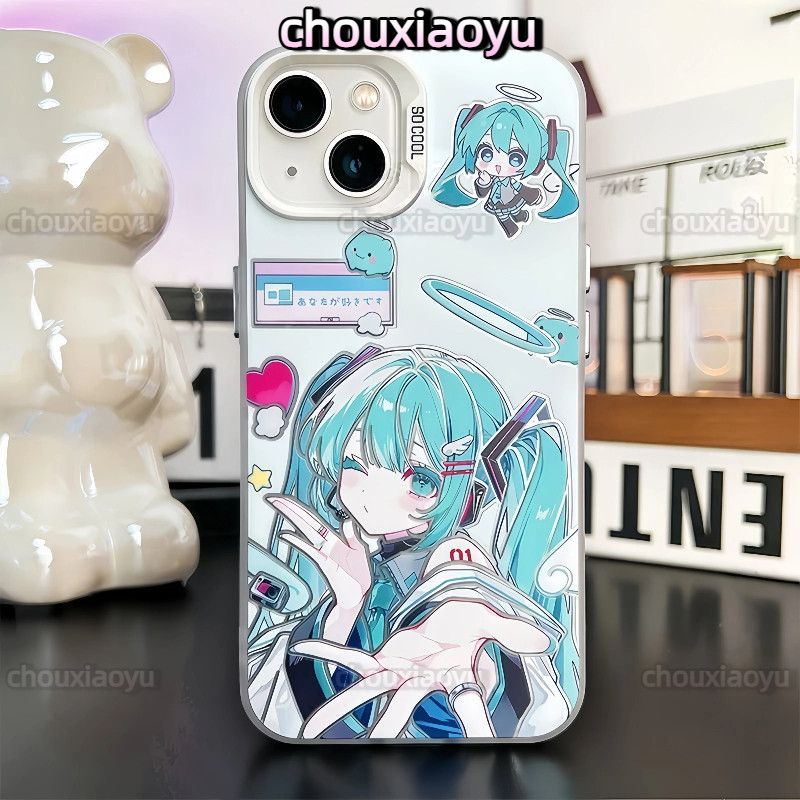 เหมาะสําหรับ iPhone 17 Pro Max 17 16 15 14 13 12 11 XsMax 7P/8P เคสโทรศัพท์ Hatsune Miku อะนิเมะ Frosted สีสันเงิน