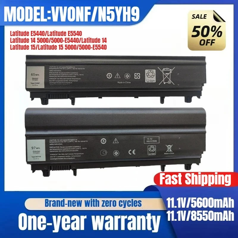 ใช้ได้กับ Dell E5440 E5540 6 เซลล์/9-เซลล์ VV0NF VJXMC N5YH9 แบตเตอรี่แล็ปท็อปเปลี่ยนแบตเตอรี่เดิม