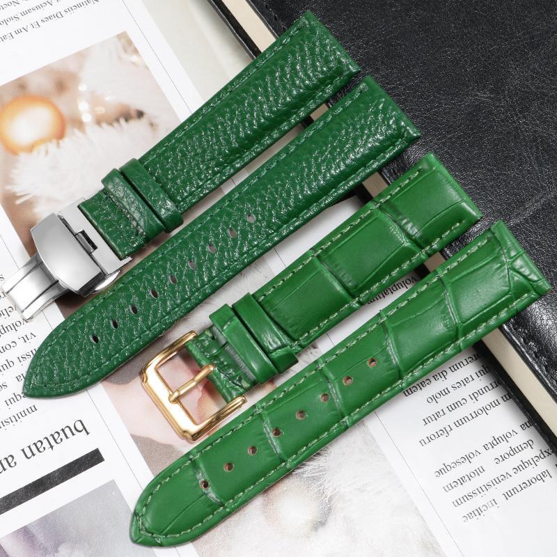 สายหนังแท้ผู้ชายผู้หญิงเหมาะสําหรับ Rolex Green Water Ghost DW เฉพาะถนน Swarovski Fitar สายนาฬิกาสีเ