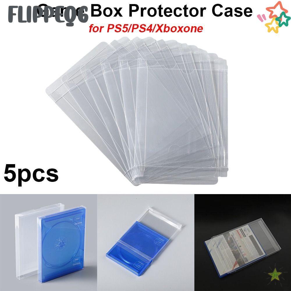 FLIPPEQ6 5 ชิ้นกล่องเกม Protector, โปร่งใสป้องกัน CD Disc กล่อง, PET การ์ดเกมสําหรับ PS5 PS4 Xboxone