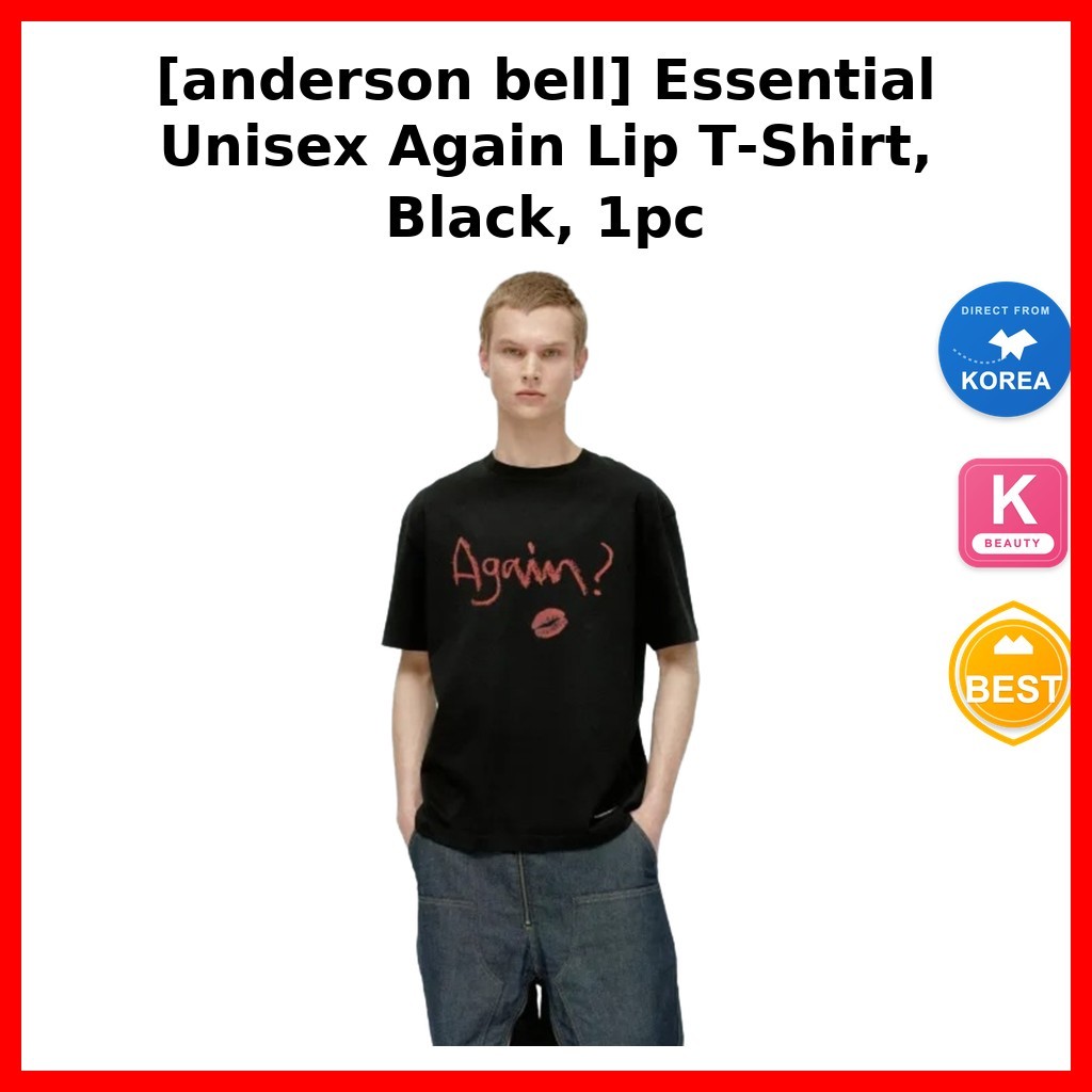 แฟชั่น K-Trendy [anderson bell] เสื้อยืด Essential Unisex Again Lip สีดํา 1 ชิ้น / เสื้อยืดเกาหลี / 