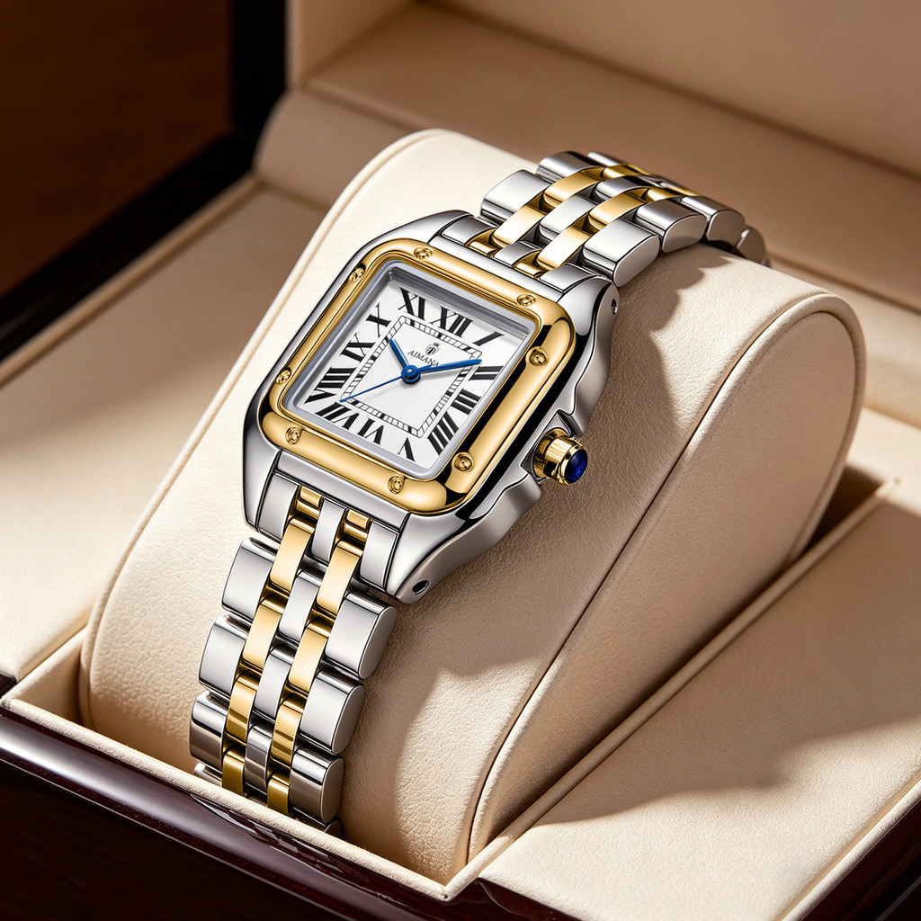 AIMANA Square Ladies Watch Classic Steel Band Fashion Cheetah Quartz Watch J3YL