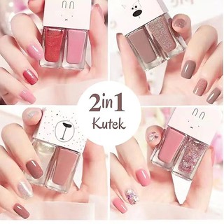 2 in 1 Color Glitter quick drying Nail Polish