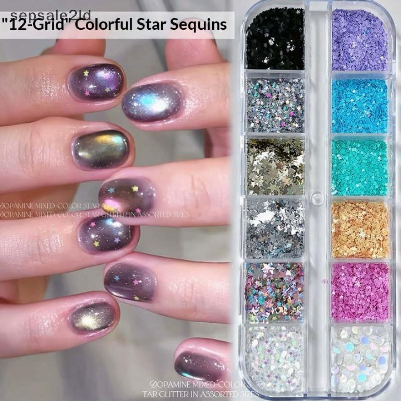 (seps) Shiny Mixed Star Nail Glitter เลื่อมเลเซอร์สีสันสดใสสําหรับ Home Salon DIY ตกแต่งเล็บ (TH)